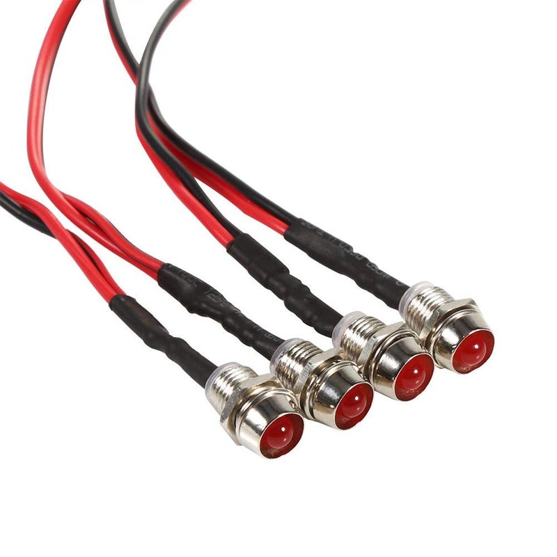 Keenso 4 Pcs 12V LED Pilot Light, 8mm Indicator Lamp Car Van Boat Indicator Light Pilot Dash Bulbs Directional Lamp(Red) - Image 1